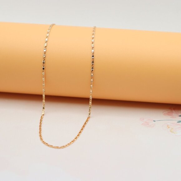 Dainty Diamond-Cut Rose Gold Necklace, Adjustable Chain, XPNL0191 - Picture 5 of 12